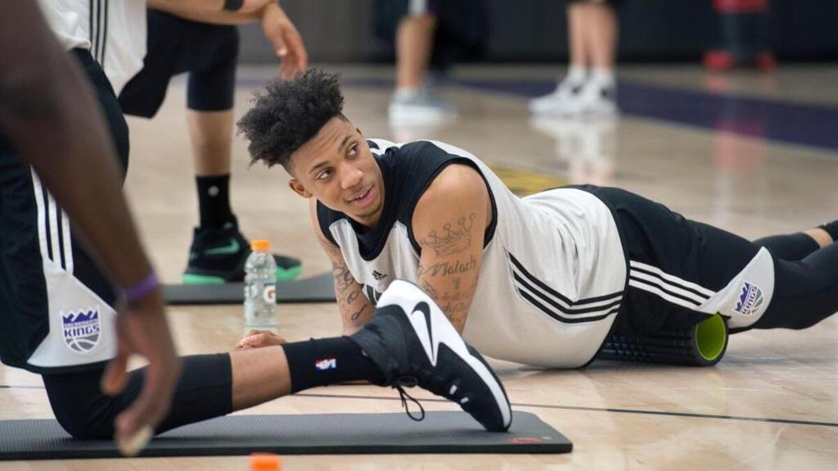 Malachi Richardson stretches during the Kings’ practice at the Golden 1 Center on Sept. 30, 2016 in Sacramento.