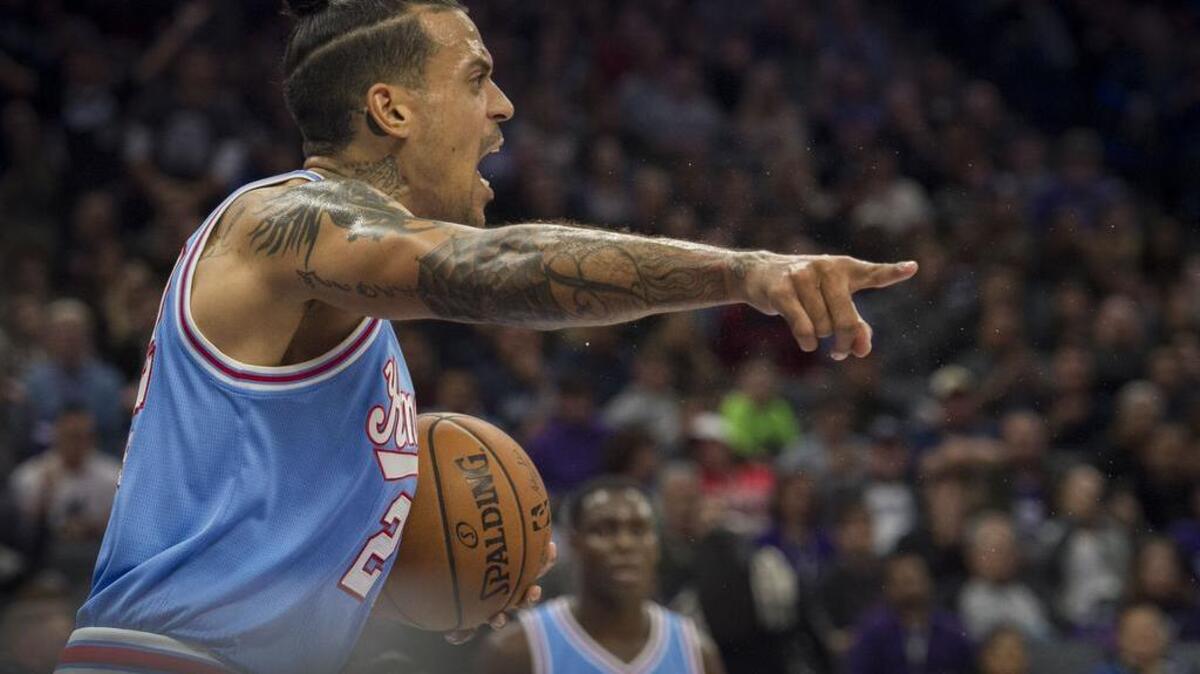 Sacramento Kings forward Matt Barnes (22) protest an out of bounds play against the Houston Rockets during their game at Golden 1 Center in Sacramento on Friday, November 25 2016.