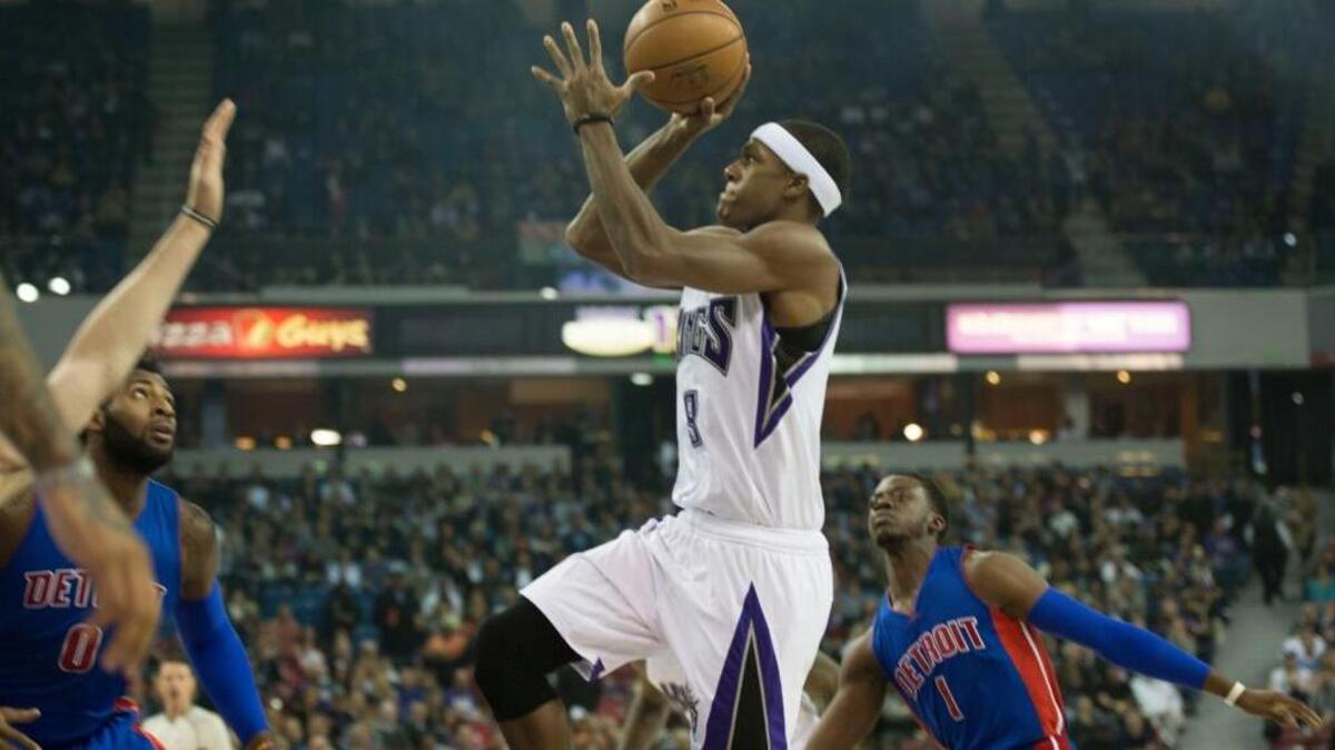 Kings guard Rajon Rondo shoots against the Detroit Pistons on Wednesday at Sleep Train Arena.