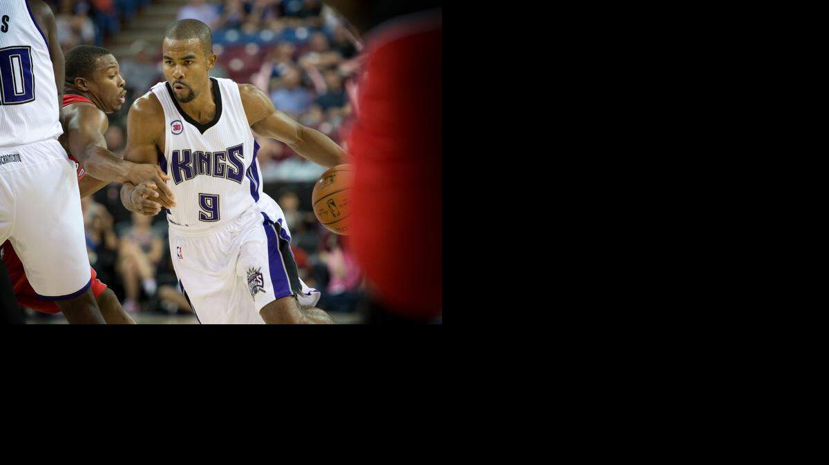  Guard Ramon Sessions (9) drives to the basket at Sleep Train Arena during a preseason game. He’s another key new player for the Kings, who are still trying to put the right pieces together.