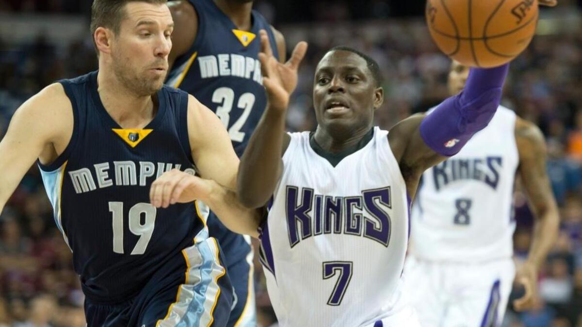 Kings guard Darren Collison maneuvers against Memphis Grizzlies guard Beno Udrih in the first quarter of a game on Tuesday, Nov. 3, 2015 at Sleep Train Arena.