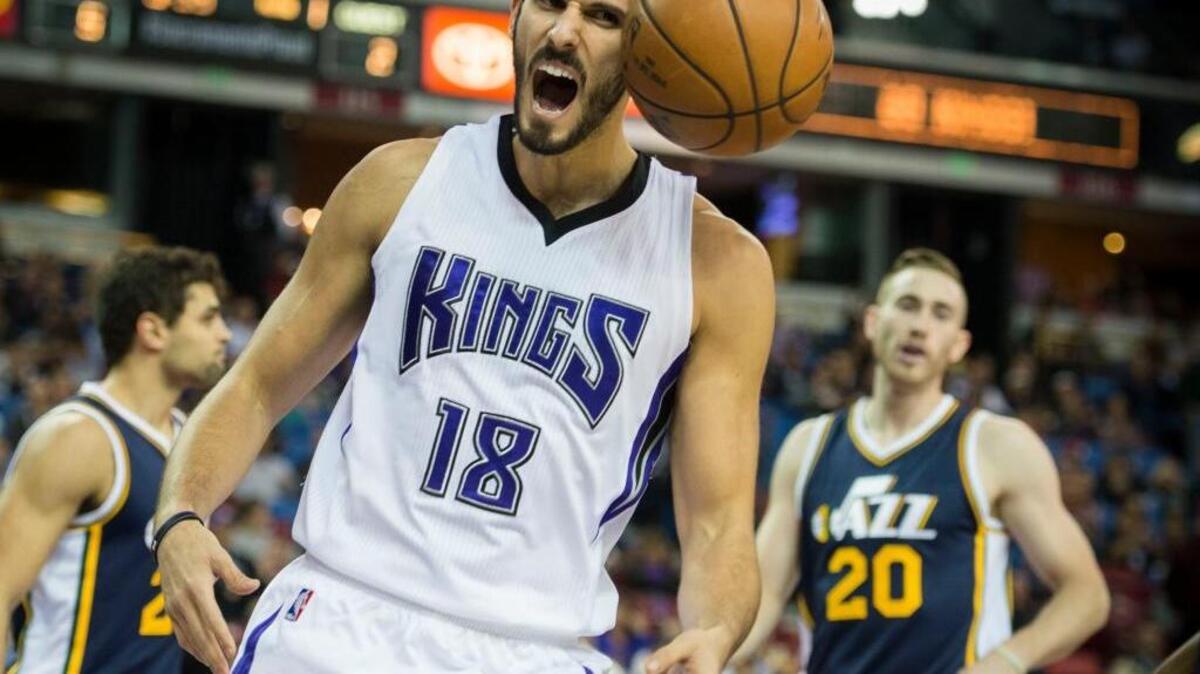 Kings forward Omri Casspi (18) celebrates a basket against the Utah Jazz during an NBA basketball game on Tuesday, Dec. 8, 2015 at Sleep Train Arena in Sacramento. The Kings won 114-106 to break a three-game losing streak.