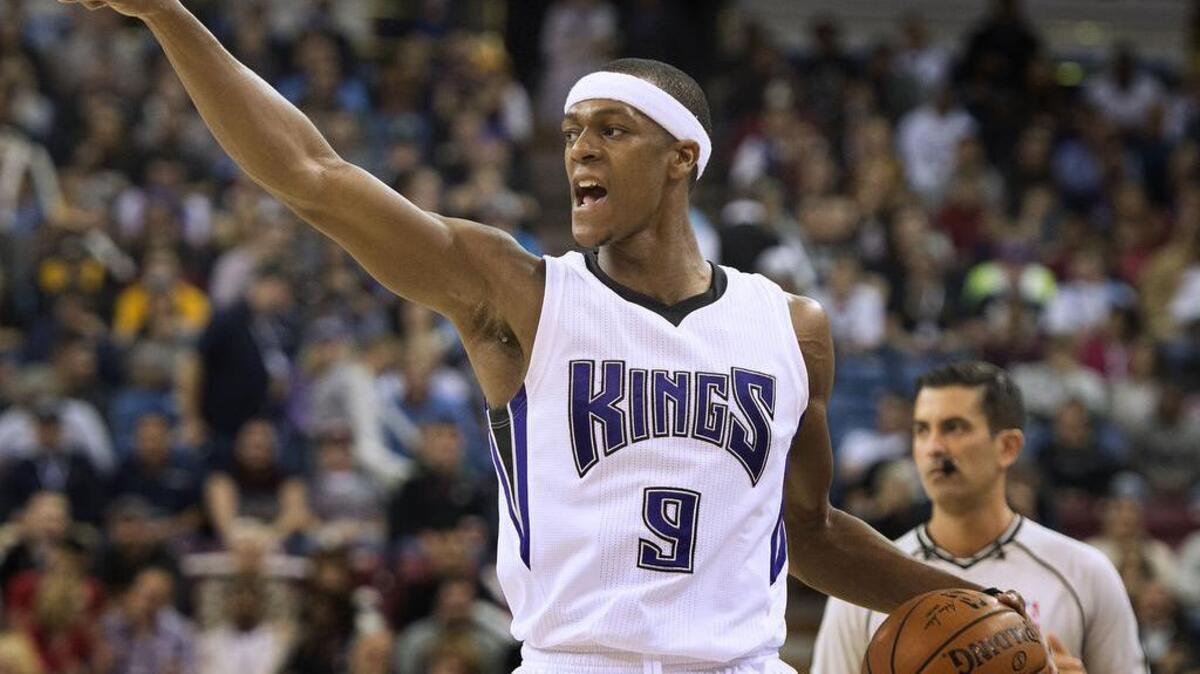 Rajon Rondo directs traffic in early action as the Kings hosted Cleveland at Sleep Train Arena on March 9, 2016. The Kings are tied with Denver and Milwaukee for the eighth-worst record entering Wednesday’s regular-season finales. Depending on their luck in the draft lottery, the Kings are now in danger of losing their 2016 first-round draft pick.