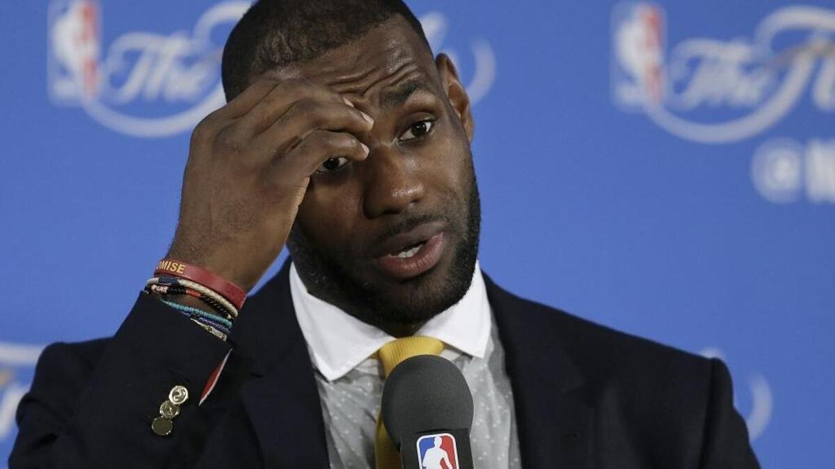 Cleveland Cavaliers forward LeBron James speaks to reporters after his team lost to the Golden State Warriors in the opening game of the NBA Finals on Thursday, June 2, 2016, in Oakland.
