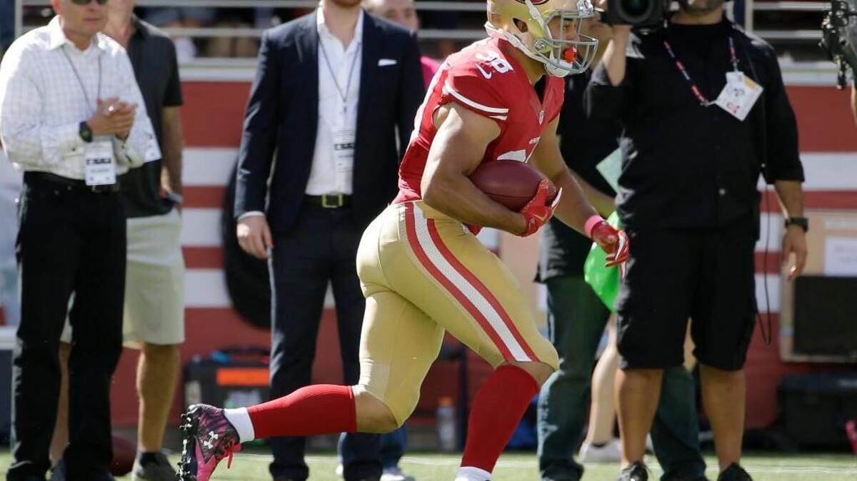San Francisco 49ers running back Jarryd Hayne returns a punt against the Green Bay Packers during the first half of an NFL football gameSunday, Oct. 4, 2015 in Santa Clara.