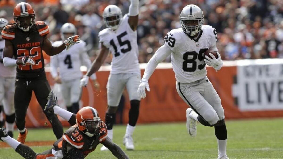Raiders wide receiver Amari Cooper runs against the Cleveland Browns on Sept. 27, 2015, in Cleveland. Oakland won 27-20.