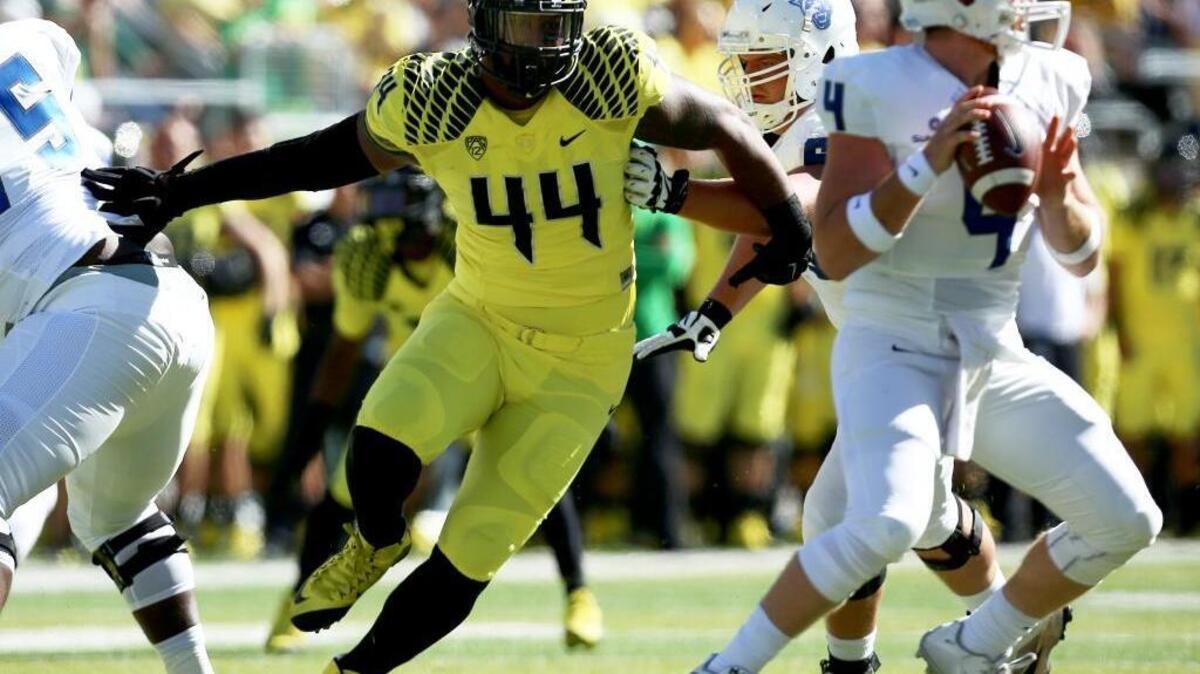 Oregon defensive lineman DeForest Buckner (44) is the San Francisco 49ers’ first pick of the 2016 NFL draft.