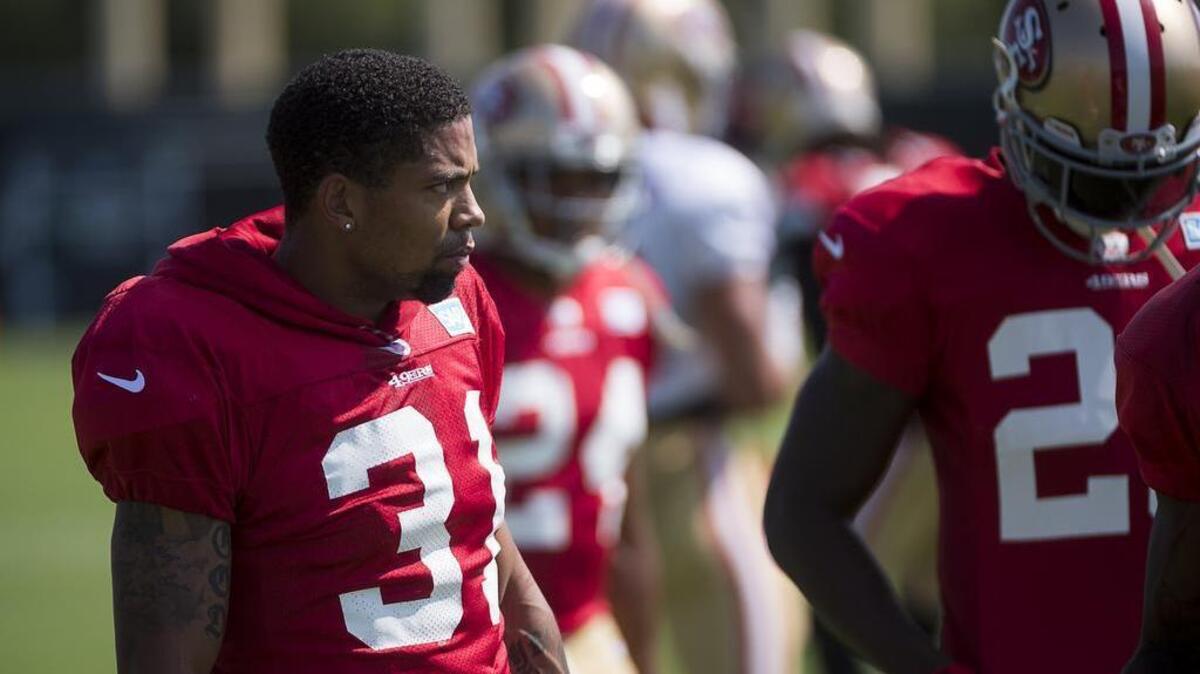 Asa Jackson practices during the San Francisco 49ers training camp at Levi's Stadium on Tuesday August 8, 2017 in Santa Clara.