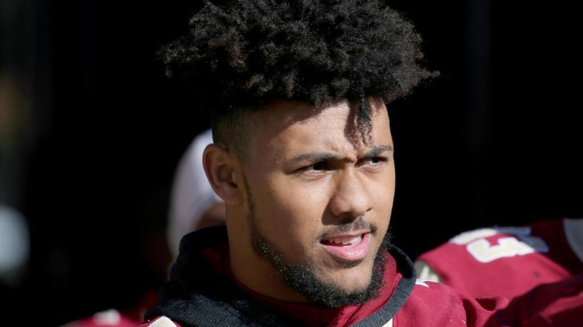 Boston College defensive end Harold Landry waits to be introduced on senior day before a game against North Carolina State on Nov. 11, 2017, in Boston.