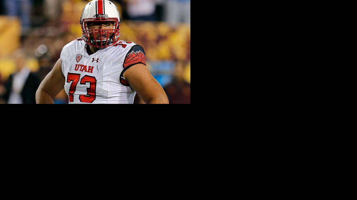 
Utah offensive lineman Jeremiah Poutasi (73) in the first half during an NCAA football game against Arizona State, Saturday, Sept. 1, 2014, in Tempe, Arizona.
