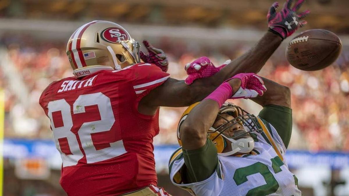 
49ers coach Jim Tomsula said the 49ers had to do a better job of getting Torrey Smith involved in the passing game.
