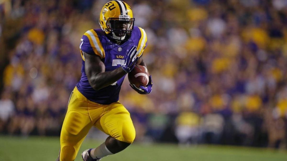 LSU running back Leonard Fournette (7) breaks free for a touchdown carry in the second half of an NCAA college football game against Louisiana Monroe in Baton Rouge, La., Saturday, Sept. 13, 2014. LSU won 31-0.