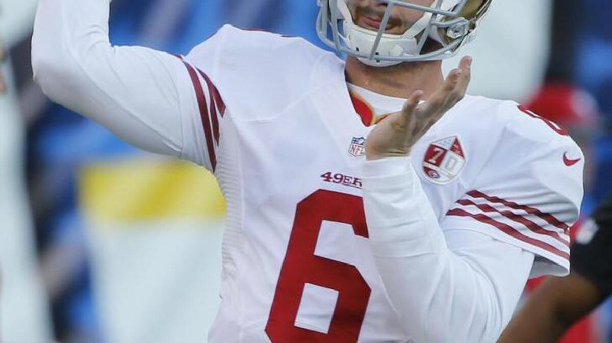 San Francisco backup quarterback Jeff Driskel warms up on Thursday, Sept. 1, 2016, in San Diego.