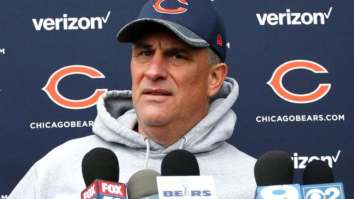 Chicago Bears defensive coordinator Vic Fangio talks to media after the team's NFL rookie minicamp football practice Saturday, May 14, 2016, in Lake Forest, Ill.