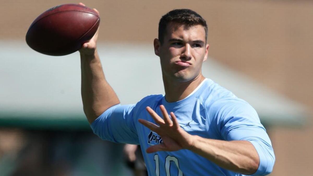 Quarterback Mitch Trubisky passes during North Carolina's pro day in Chapel Hill, N.C., on March 21.