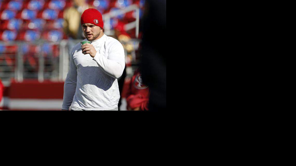 
San Francisco 49ers linebacker Chris Borland (50) warms up during an NFL football game against the Washington Redskins on Sunday, Nov. 23, 2014, in Santa Clara.
