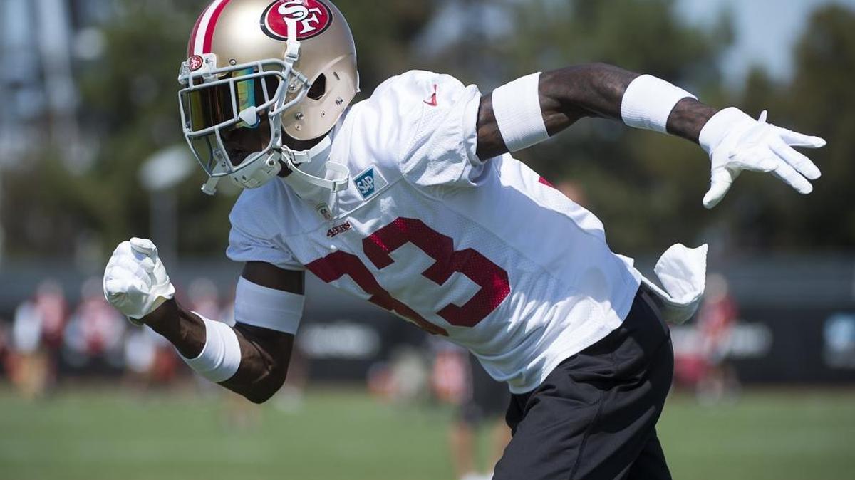 Rashard Robinson practices during 49ers training camp on Tuesday in Santa Clara.