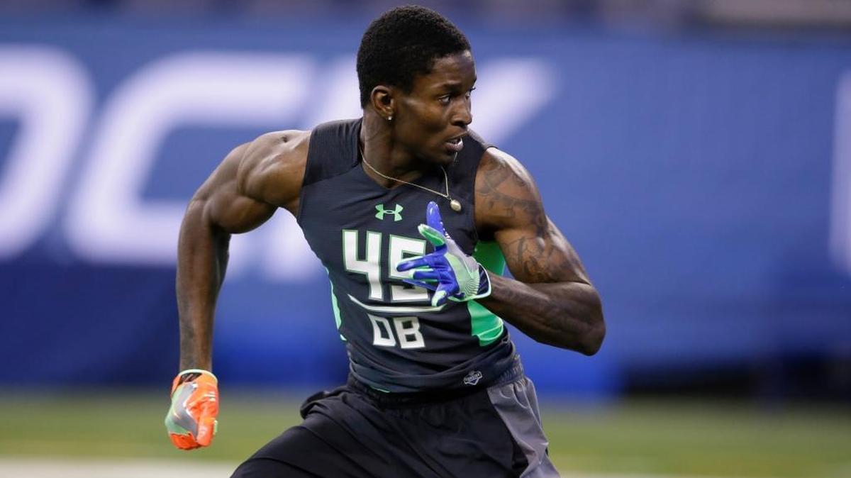 LSU defensive back Rashard Robinson runs a drill at the NFL football scouting combine on Wednesday, March 2, 2016, in Indianapolis.