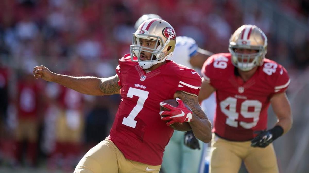 
Ther 49ers offensive line will need to improve its protection of quarterback Colin Kaepernick in their game against the Minnesota Vikings on Monday, Sept. 14, 2015.

