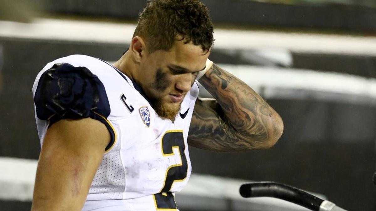 California running back Daniel Lasco (2) looks down on the sideline during the second half of an NCAA college football game against Oregon, Saturday, Nov. 7, 2015, in Eugene, Ore.