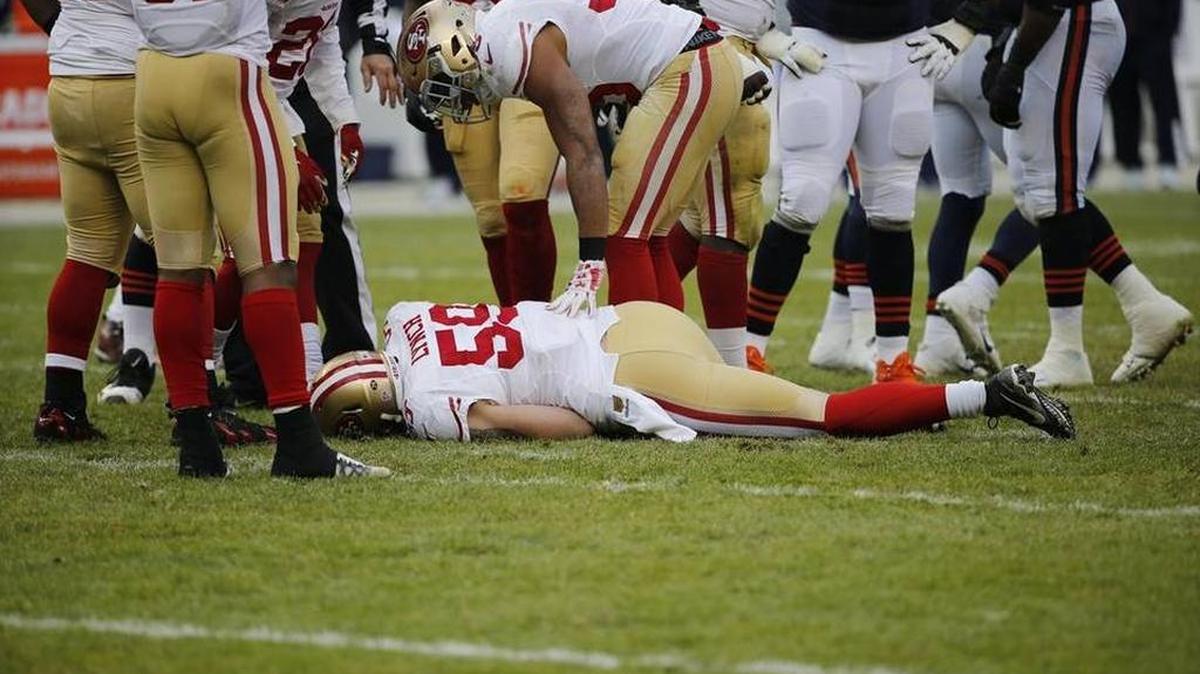 Aaron Lynch, who is the 49ers’ sack leader, suffered a concussion in the third quarter of the team’s Dec. 6 game in Chicago.