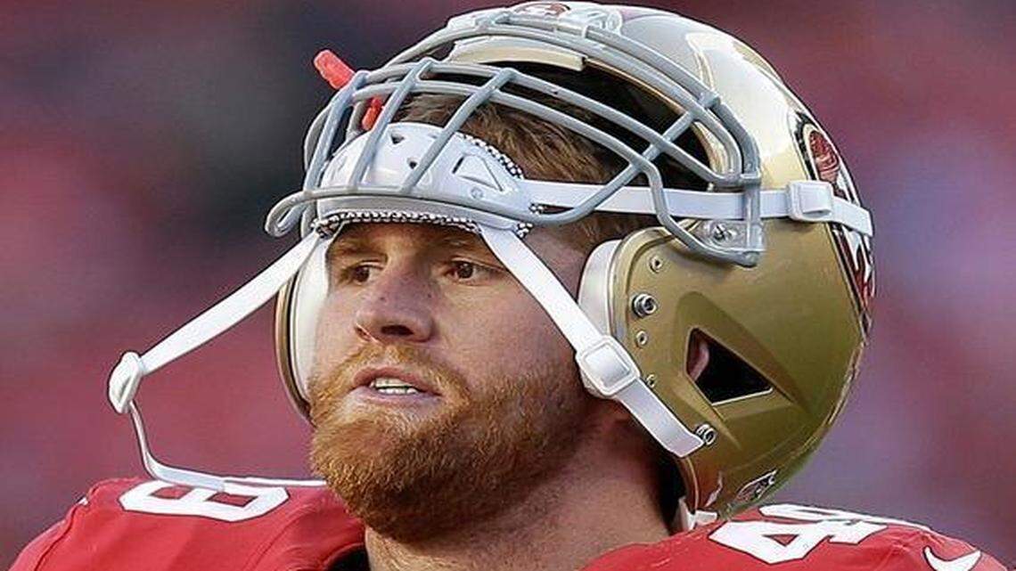 
San Francisco 49ers fullback Bruce Miller (49) against the St. Louis Rams during the second half of an NFL football game in Santa Clara Sunday, Nov. 2, 2014.
