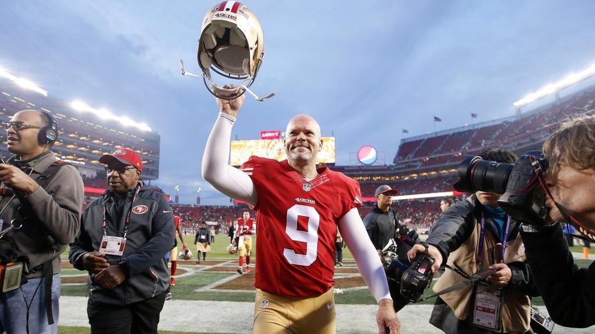 San Francisco 49ers kicker Phil Dawson (9) smiles after an NFL football game against the St. Louis Rams in Santa Clara, Calif., Sunday, Jan(AP Photo/Tony Avelar)