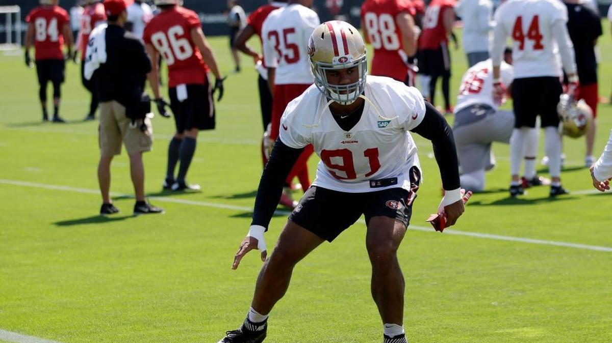 San Francisco 49ers defensive end Arik Armstead (91) during an NFL football practice Tuesday, June 7, 2016, in Santa Clara, Calif.