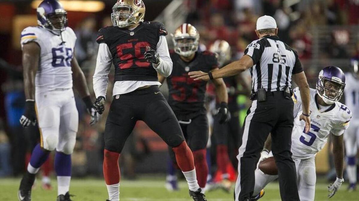 49ers linebacker Aaron Lynch’s suspension ended Monday and he’s available to play in the team’s game on Thursday.