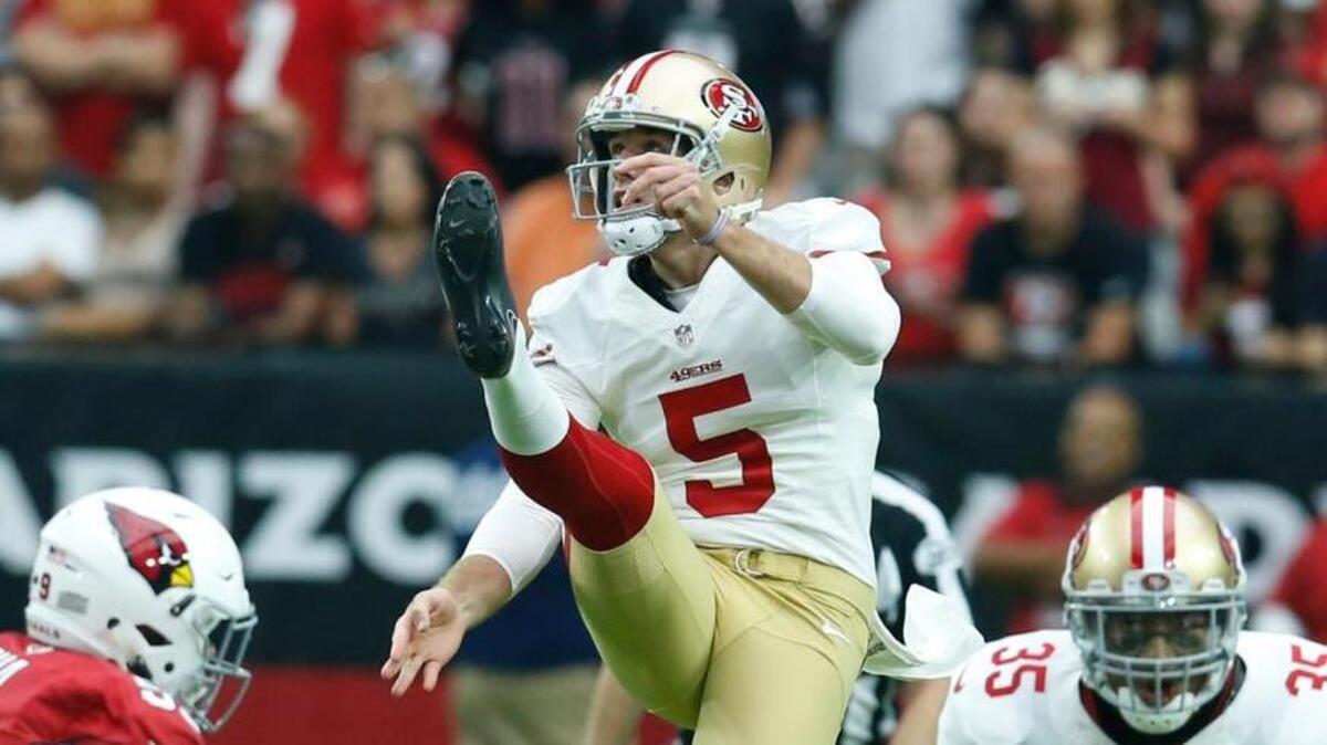 Bradley Pinion (5) of the San Francisco 49ers averaged 43.1 yards per punt, 30th in the NFL last season.