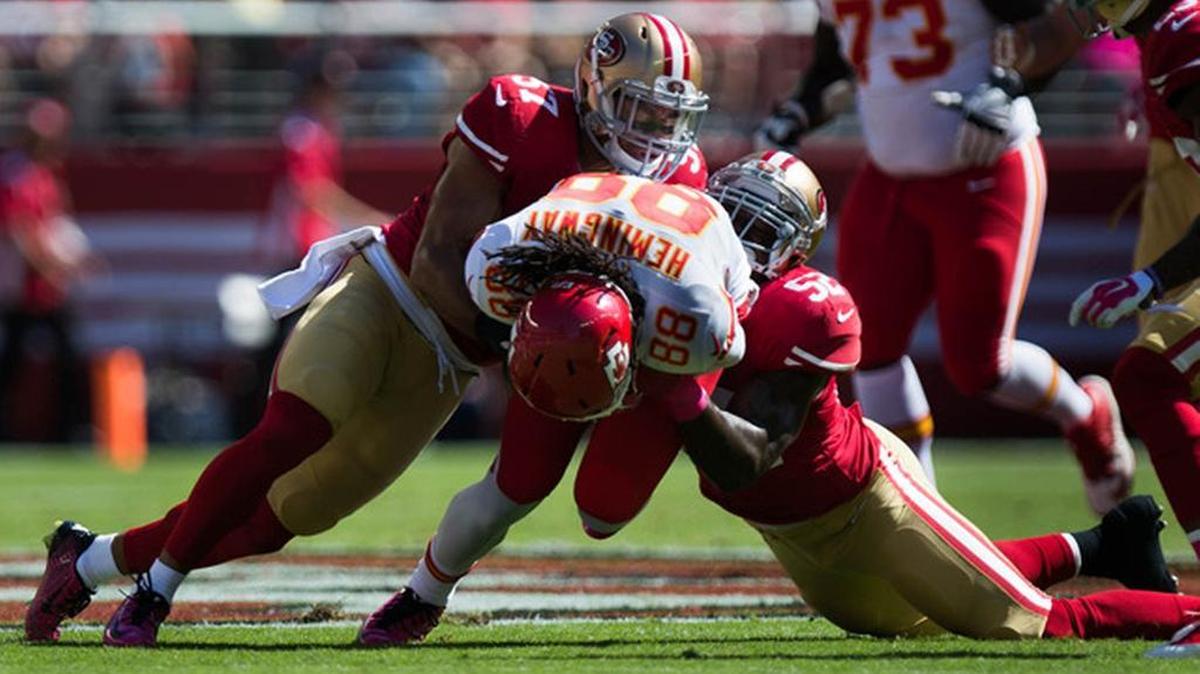 
Michael Wilhoite, who started all 16 games last season at inside linebacker, will return from injury this week, Jim Tomsula said.
