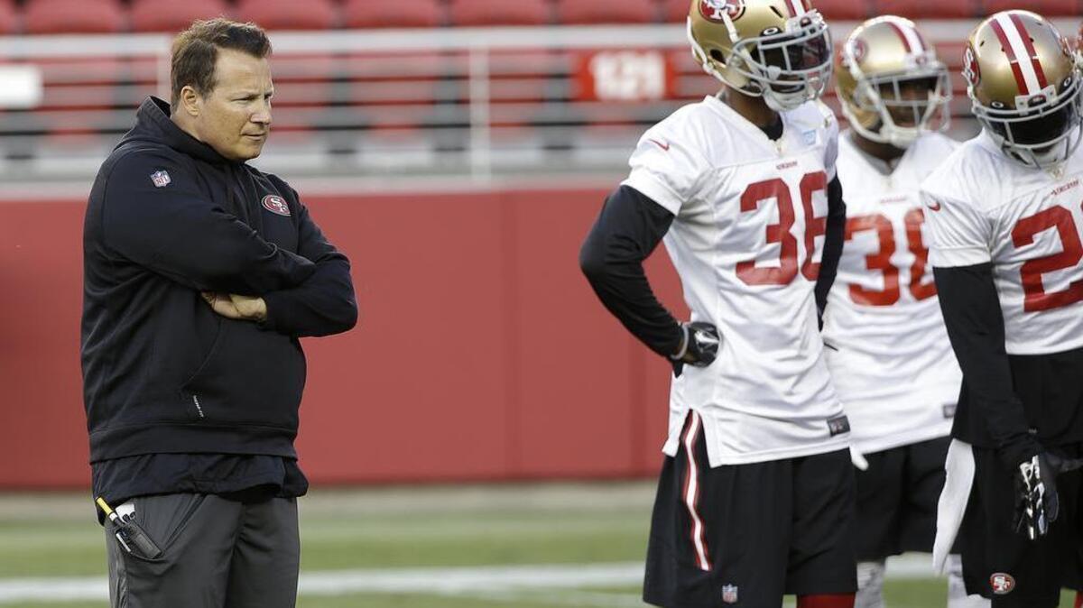 
New 49ers defensive coordinator Eric Mangini, left, devised a game plan that certainly did a number on the Minnesota Vikings – and their quarterback Teddy Bridgewater – during their season-opening win Monday night.
