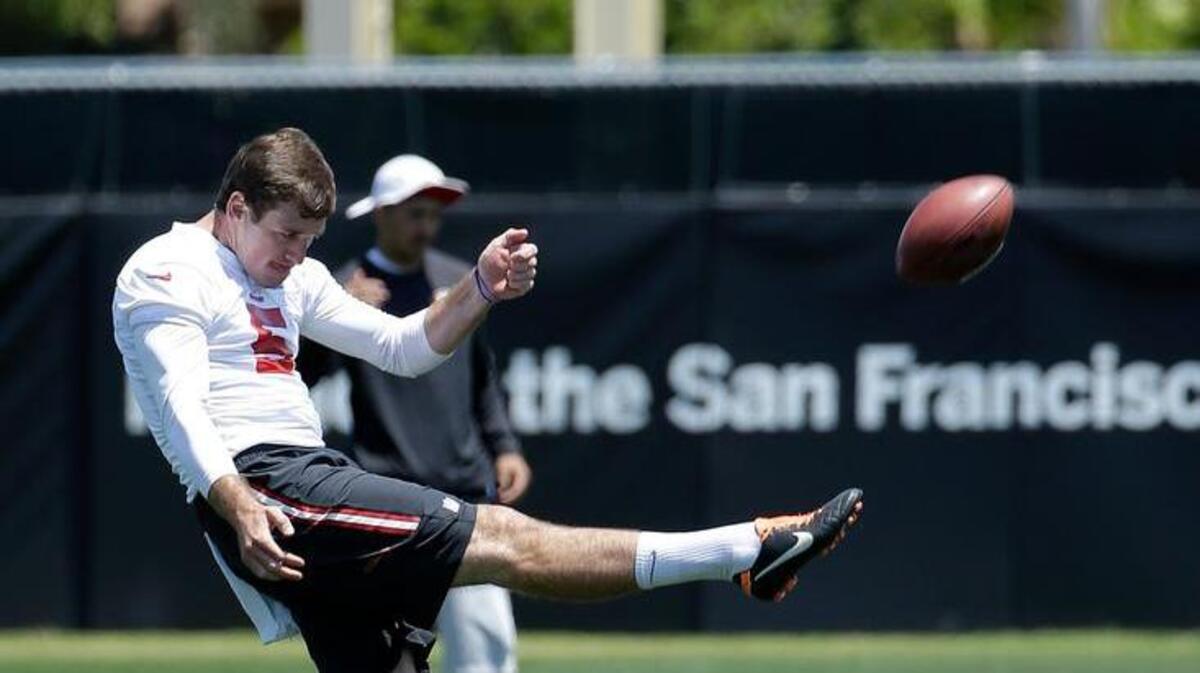 
Punter Bradley Pinion practices at the 49ers’ rookie mini-camp on Friday, May 15, 2015, in Santa Clara.
