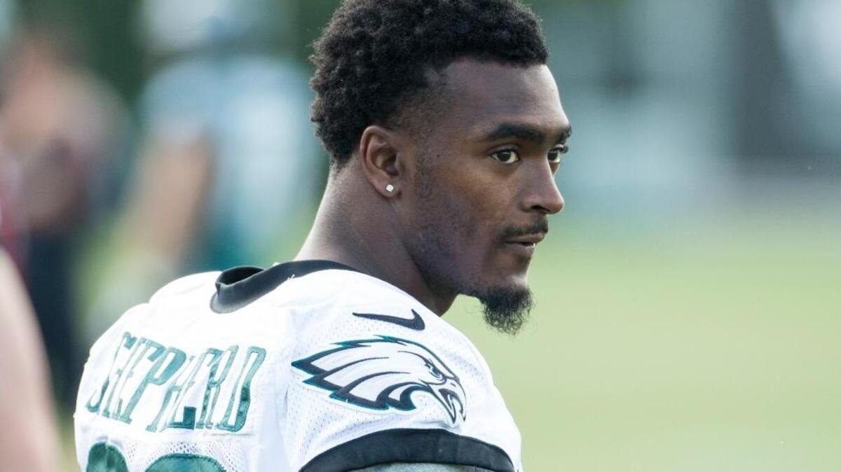 Philadelphia Eagles cornerback JaCorey Shepherd looks back during practice at NFL football training camp, Monday, July 25, 2016, in Philadelphia.
