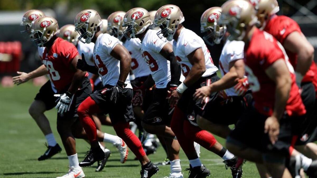 Rookies take part in the 49ers minicamp Friday in Santa Clara. Oddsmakers don’t expect the team to do well this season.