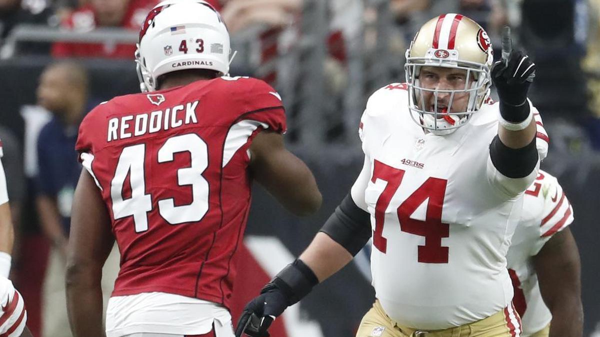 Offensive tackle Joe Staley plays in the 49ers’ game against the Arizona Cardinals on Oct. 1, 2017, in Glendale, Ariz.
