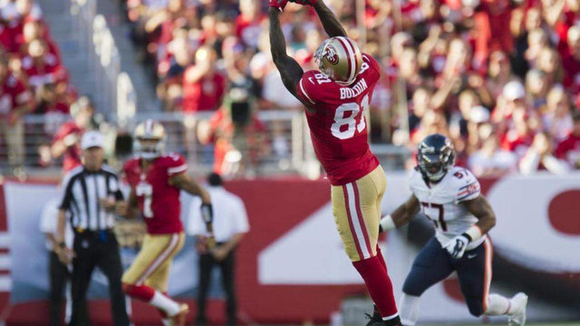 49ers receiver Anquan Boldin is on pace to lead the 49ers in receiving yards for the third straight season.