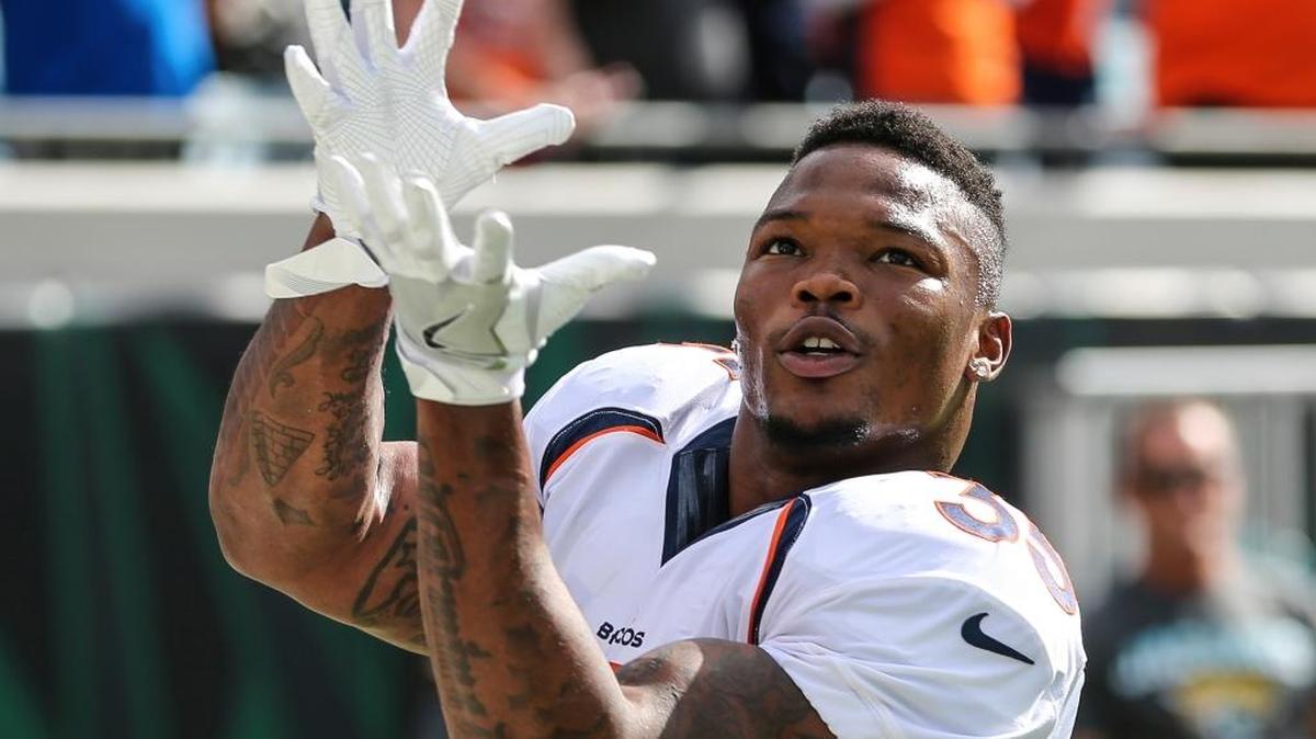 Denver Broncos running back Kapri Bibbs (35) during warm-up before an NFL football game against the Jacksonville Jaguars in Jacksonville, Fla., Sunday, Dec. 4, 2016.