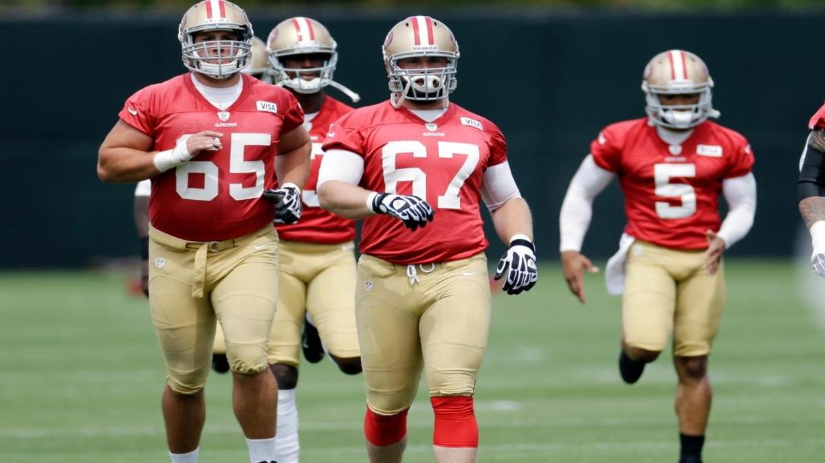 San Francisco 49ers' center Daniel Kilgore (67) practices at the team's NFL football training facility in Santa Clara, Calif., Tuesday, June 11, 2013.