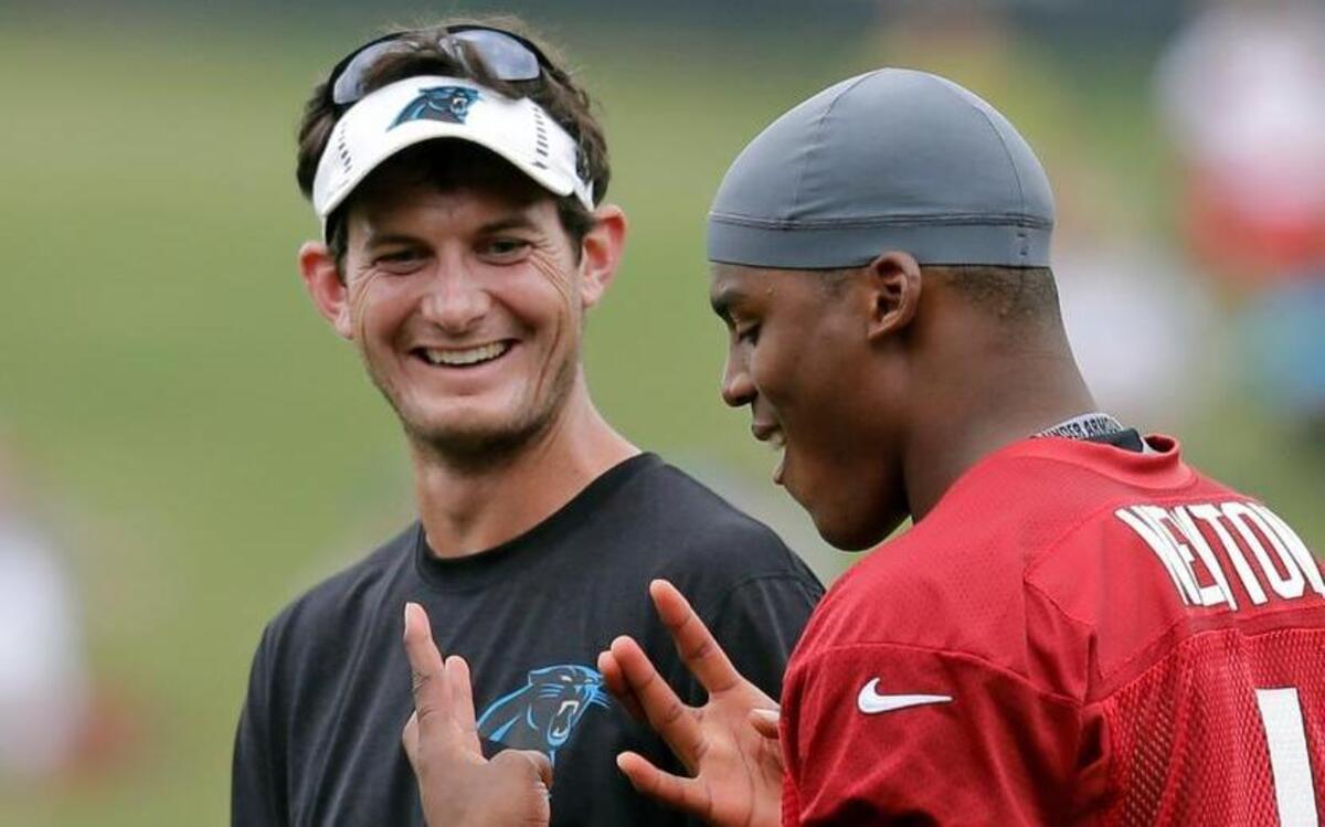 Carolina Panthers quarterbacks coach Ken Dorsey, left, and starting QB Cam Newton, shown in 2013, both have a strong competitive fire.