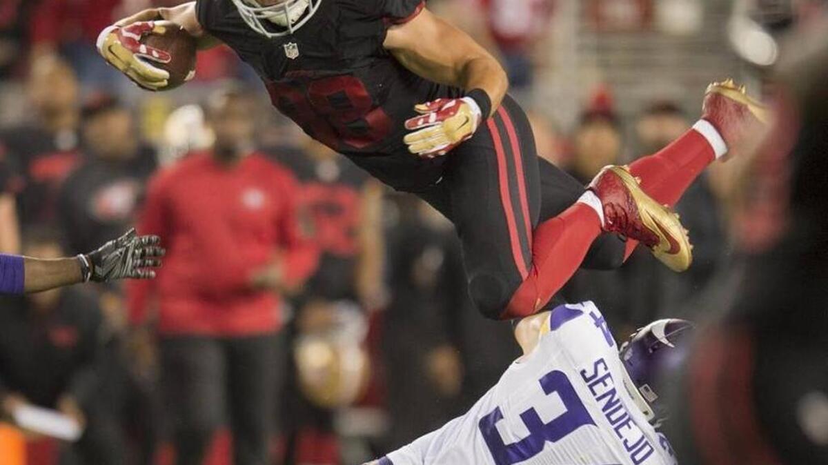Garrett Celek is one of three 49ers incumbent tight ends hoping to land a spot on what will likely be a revamped offensive roster under coach Kyle Shanahan.