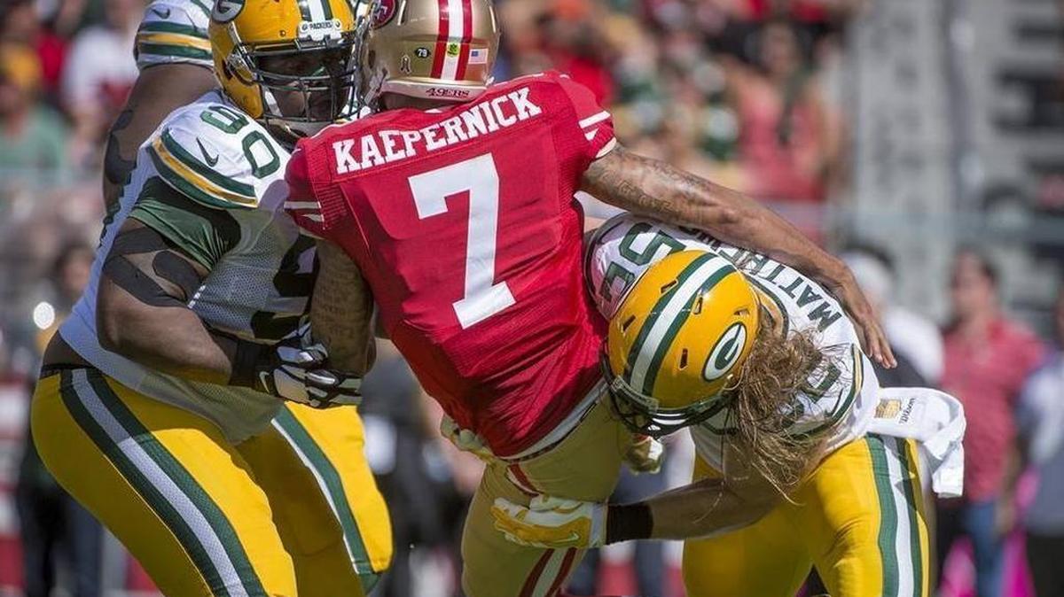 Quarterback Colin Kaepernick said his shoulder injury occurred during the 49ers’ Week 4 loss to the Green Bay Packers, Oct. 4, 2015 in Santa Clara.