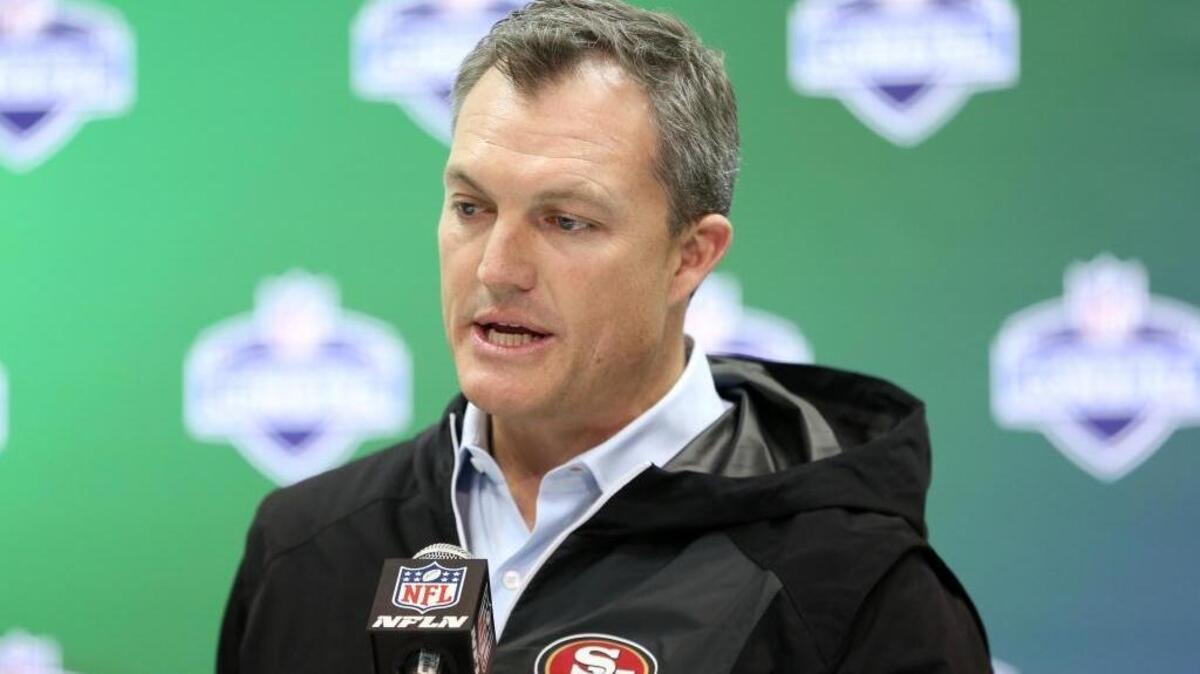 49ers general manager John Lynch speaks at a press conference at the 2017 NFL Scouting Combine in Indianapolis.