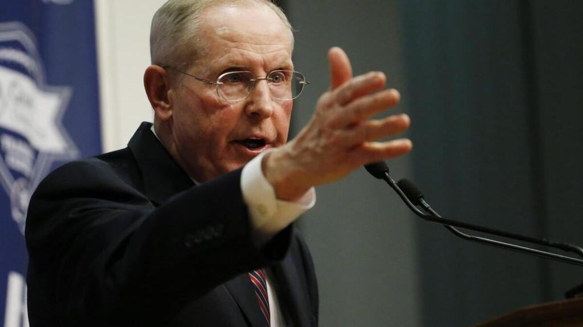 Former New York Giants head coach Tom Coughlin speaks during a news conference Tuesday, Jan. 5, 2016, in East Rutherford, N.J.