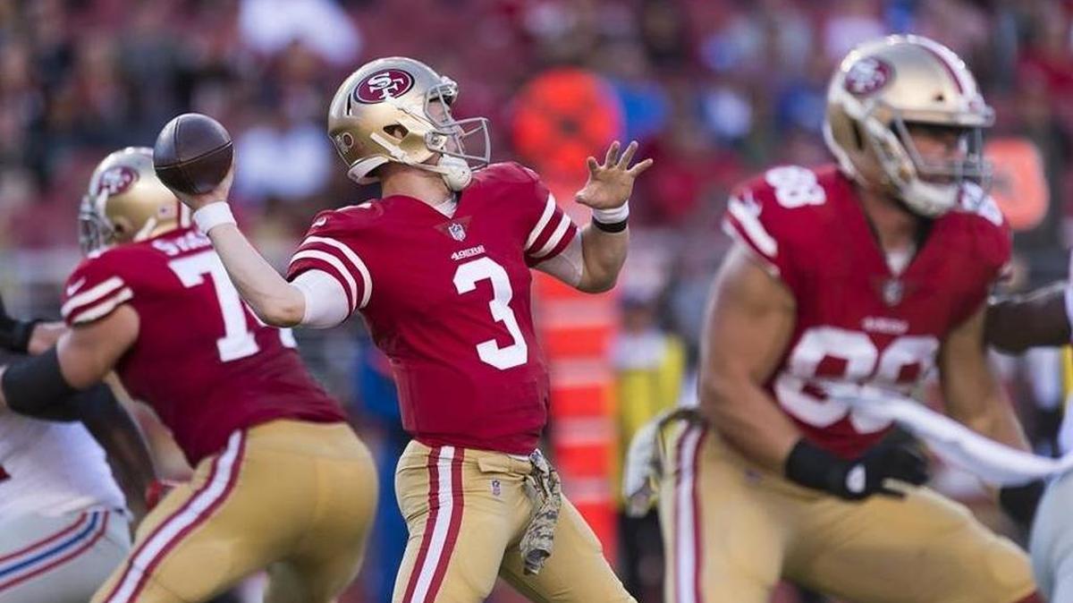 Left tackle Joe Staley (74) and the rest of the 49ers offensive line didn’t allow a sack of C.J. Beathard (3) during the team’s 31-21 win Nov. 12, 2017.