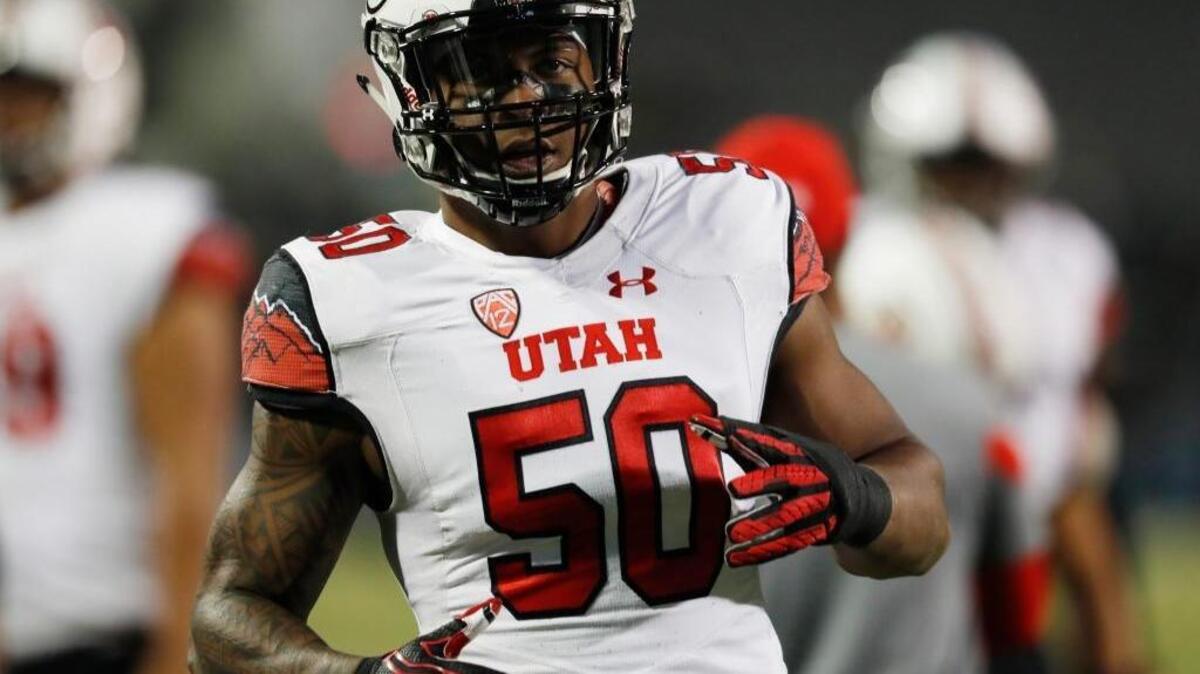 Utah Utes defensive end Pita Taumoepenu (50) warms up before an NCAA college football game Saturday, Nov. 26, 2016, in Boulder, Colo. Colorado won 27-22.