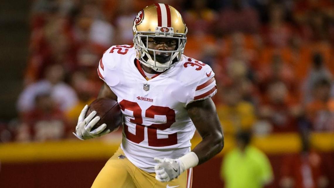 San Francisco 49ers running back Joe Williams (32) during the first half of an NFL preseason football game in Kansas City, Mo., Friday, August 11, 2017. Williams probably has the best chance for the No. 3 spot in Kyle Shanahan's RBBC system.