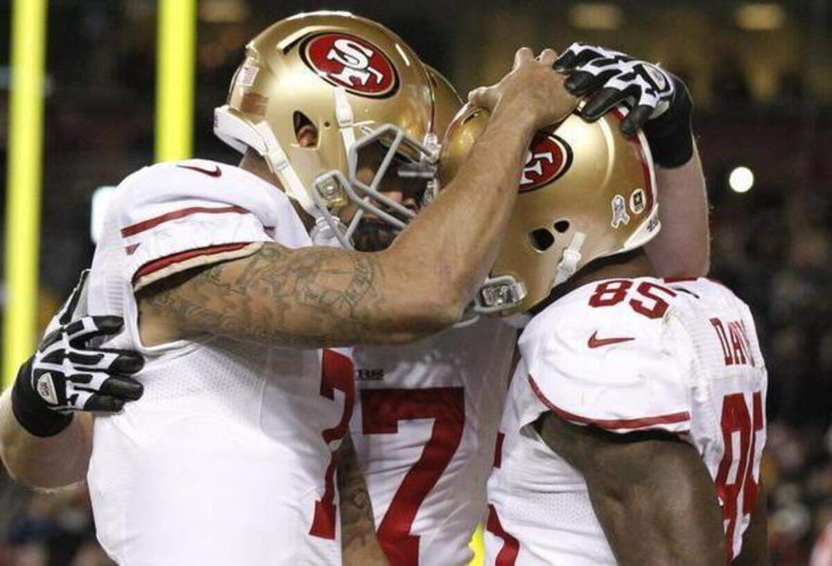 
Quarterback Colin Kaepernick, left, and tight end Vernon Davis, right, are expected to play major roles in the San Francisco 49ers offense during the upcoming season. The team, however, has plenty of holes to fill and questions to answer aas it heads toward the NFL draft beginning April 30.
