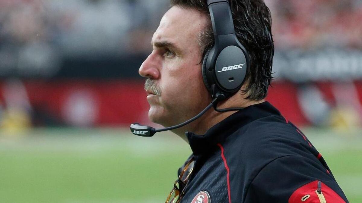 
San Francisco coach Jim Tomsula watches the closing moments of the 49ers’ loss against the Arizona Cardinals on Sunday, Sept. 27, in Glendale, Ariz. The Cardinals defeated the 49ers 47-7. 
