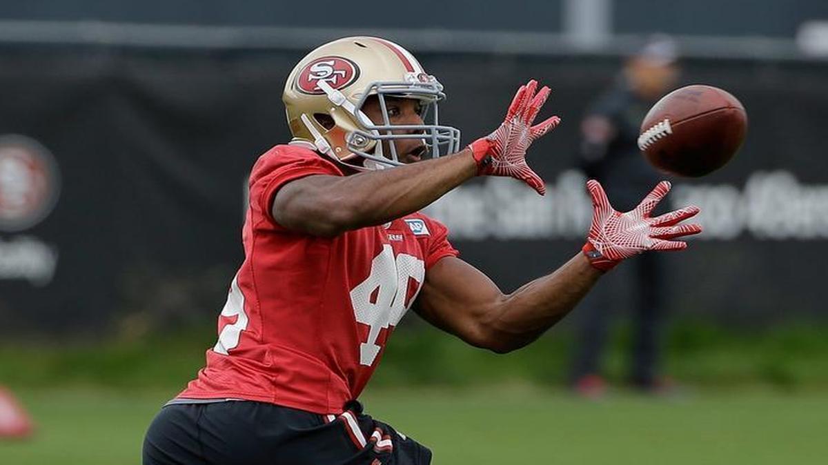 San Francisco 49ers' Matt Breida during the team's organized team activity at its NFL football training facility in Santa Clara, Calif., Thursday, June 8, 2017.
